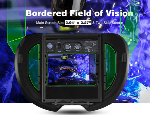 Auto Darkening Welding Helmet With Gloves, Solar Or Battery Powered Hood With Side Views, True Color Vision display