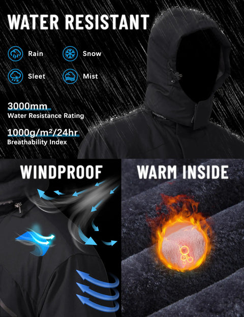 Men's Winter Jacket With Hood For Skiing And Snowboarding Stay Warm All Day Warm Fleece Lining Water Resistant Rain Jacket Left Zip Design