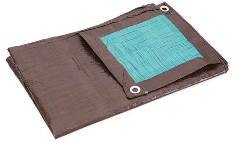 Heavy Duty All Purpose Poly Tarp 25 By 40 Ft 5 Mil Waterproof Reversible Brown And Green Outdoor Cover folded with grommets