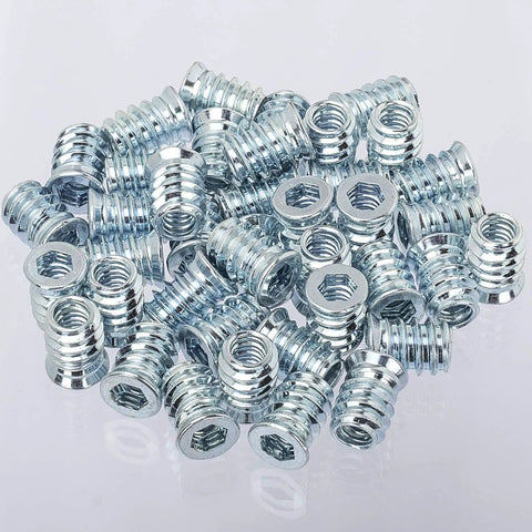Forty Pack 1/4 20 Threaded Wood Inserts For Furniture Screw In Nuts 15mm Long Includes 1/4 Inch Allen Wrench Carbon Steel High Hardness For Long Lasting Hold