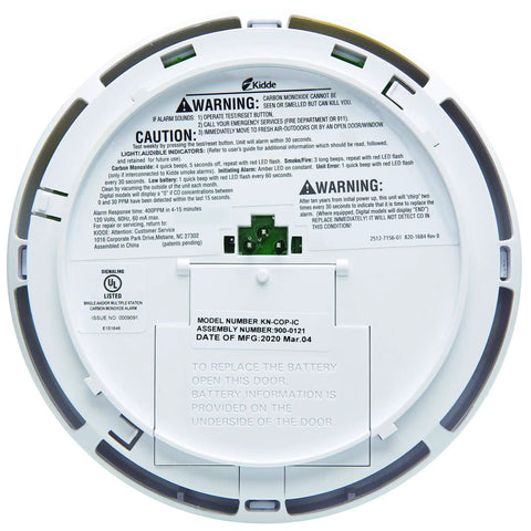 Back view of Hardwired Carbon Monoxide Detector With 9 Volt Battery Backup, Digital LED Display, 85 Decibel Alarm.
