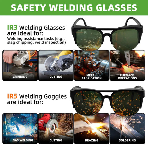 Heavy Duty Welding Safety Glasses With Ir Shade 3.0 Lens And Ansi Z87 Certified Impact Guard for grinding, cutting, and metal tasks.