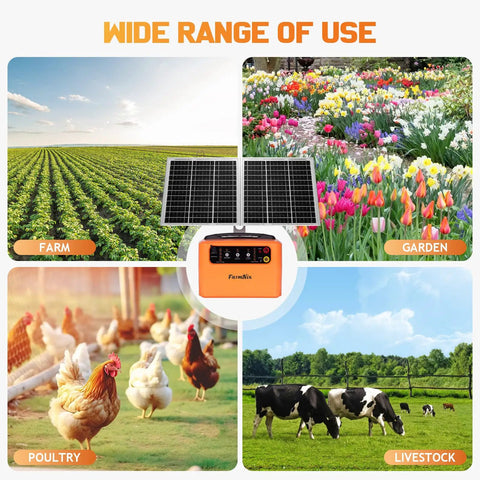 30 Miles Solar Electric Fence Charger for Livestock with Adjustable 6KV to 12KV Output, 1.5 Joule Pulse, 15W Solar Kit for Garden