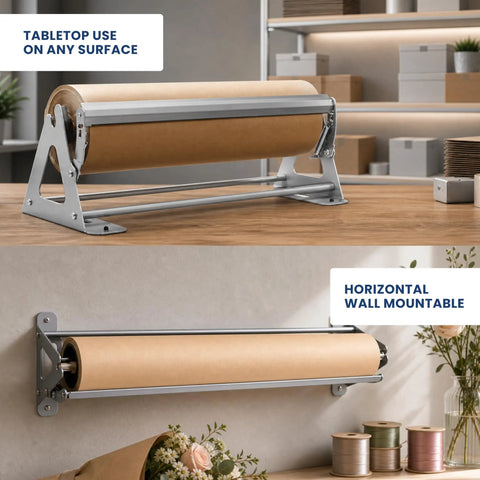 Flawless One Hand Paper Roll Dispenser And Cutter lets you slice kraft freezer butcher paper up to 1000 feet effortlessly on tabletop or wall.
