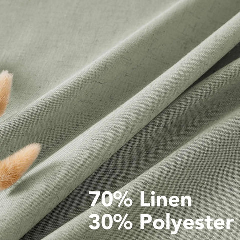 Close-up of Sea Grass Living Room Linen Blend Curtains with Semi Sheer Light Filtering Nickel Grommets, eco-friendly 70% linen fabric.