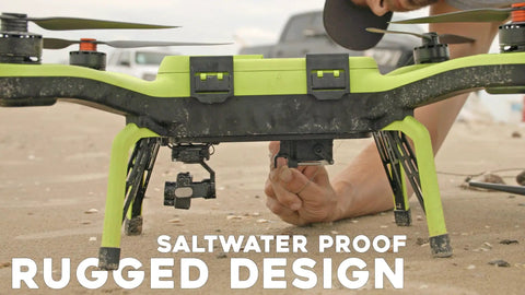 Waterproof Fishing Drone With 7 Pound Bait Release, HD Camera, Ready To Fly, Automatic Return, close-up on rugged design