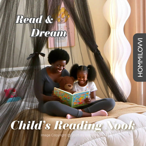 Black Bed Canopy With Star Lights For Kids And Adults, Hanging Sheer Net Curtain for Twin to Queen Size Beds creating reading nook