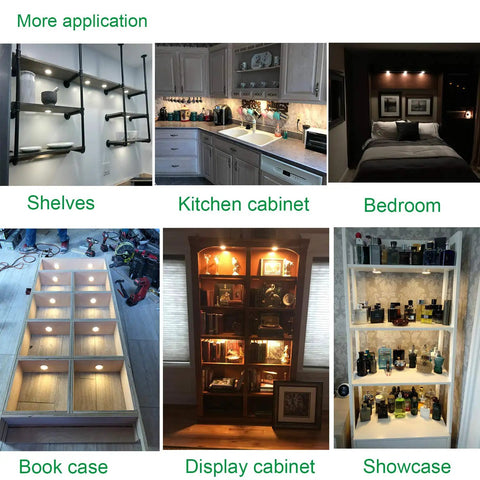 Dimmable Under Cabinet LED Puck Lights Kit With RF Remote for kitchen cabinets, bedroom, shelves, bookcase, and display cabinet