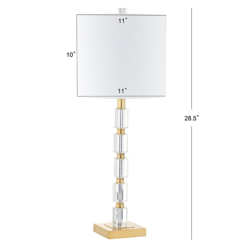2-Pack 28.5-Inch Clear Crystal Table Lamps With Brass Gold Accents, Dope Modern Glam Geometric Bedside Lamps, White Linen Drum Shade, UL Listed, LED Bulbs Included.