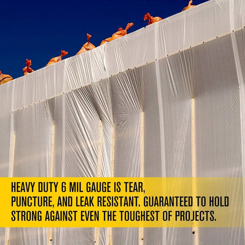 Beefy Heavy Duty 6 Mil Clear Plastic Sheeting Roll 20 Ft By 100 Ft Vapor And Moisture Barrier Tarp in outdoor setup.