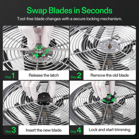 13 Inch Bud Leaf Bowl Trimmer With Clear Visibility Dome And Sharp Stainless Steel Blades swapping demonstration
