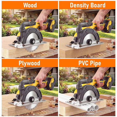 Heavy Duty Cordless Circular Saw With Slick 6 Inch Blade Compatible With Dewalt 20V Max System No Battery Included cutting wood, density board, plywood, and PVC pipe.
