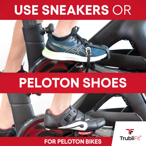 Dual Function Toe Cages For Peloton Pedals So You Can Roll In Sneakers Or Peloton Shoes And Switch Between Regular Shoes And Cycling Shoes Fits All Peloton Bikes And Bike Plus on a bike.