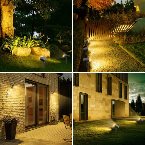 57 LED Solar Spot Lights Outdoor Six Pack IP65 Waterproof Landscape Pathway Spotlights illuminating garden and patio areas