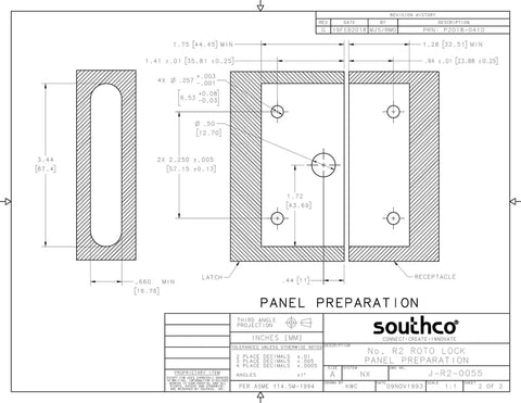 Technical drawing of Heavy Duty Roto Lock Kit With Concealed Panel Fastening Draw Latch Coffin Lock for panel preparation.