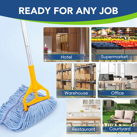 Six Pack Pro Grade Mop Heads Replacement For Heavy Duty Floor Cleaning And General Cleaning Industrial Wet Mops in various settings