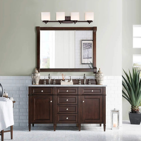 Solbi Contemporary 4 Light Oil Rubbed Bronze Bath Vanity Fixture 33 Inch Wide With Frosted Etched Glass Uplight And Downlight