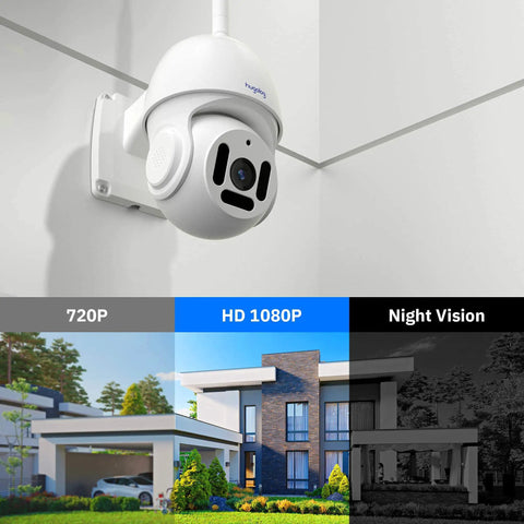 Mounted 1080P WiFi outdoor security cam with motion alerts, two-way audio, infrared night vision, waterproof