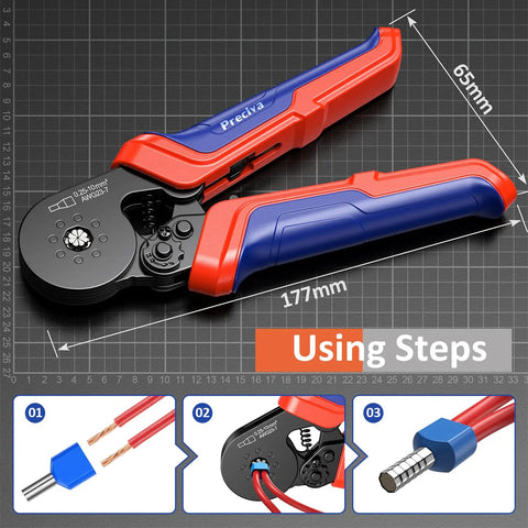 Octagonal Ferrule Crimping Tool Kit With Self-Adjusting Ratchet, 1250 PCS Single And Twin Ferrules, AWG 23-7, step-by-step usage