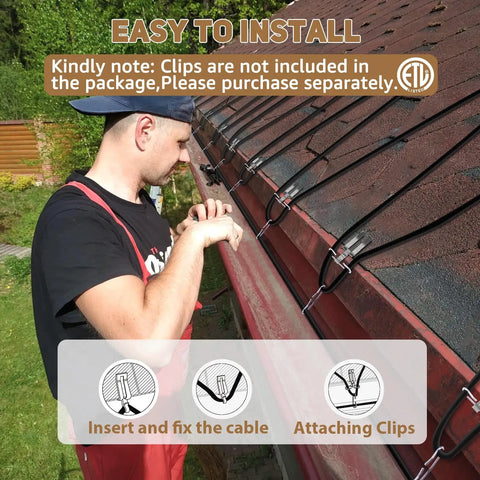 Man installing Self Regulating Pre Assembled Heating Cable 150 Feet 120V For Roof Deicing And Pipe Freeze Protection ETL Certified Safety
