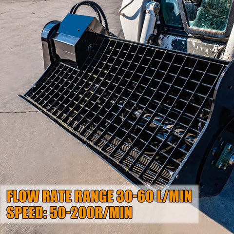 92 Gallon Skid Steer Concrete Mixer Attachment Universal SSQA Hydraulic Cement Bucket For Bobcat Kubota John Deere close-up showing grid design.