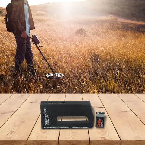 Solid Pick Handheld Wire Pipe Power Detector And Stud Finder Wall Scanner in use outdoors, featuring battery and compact design.