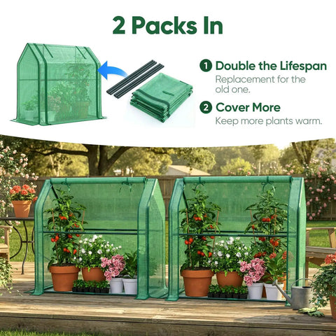 Two Pack Easy Setup Mini Indoor Outdoor Tabletop Greenhouse Portable Small Green House With Transparent PVC Cover Waterproof UV Protected For Garden Seed Starting Nursery 36 By 18 By 33 Inches Green