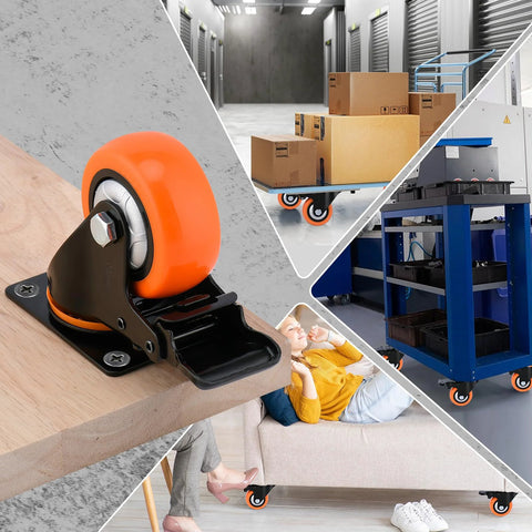 Amazon Moogii 3-inch swivel caster wheel with brake, orange wheel, 1500 lb capacity; set of 4 with screws