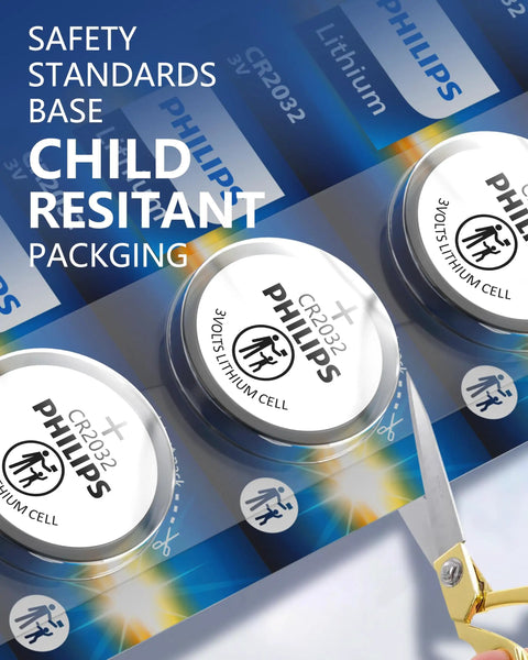 Cr2032 3V Lithium Coin Cell Battery 50 Pack for Smart Home Gear and Remote Controls in child resistant packaging.
