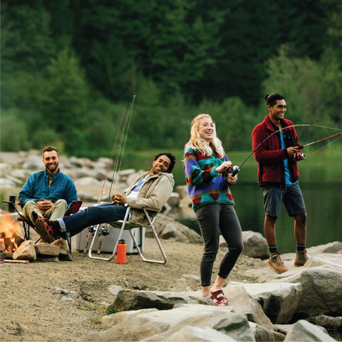 Group enjoying fishing trip with Big Cat Spincast Gear 7 Foot Two Piece Telescopic Rod With Medium Heavy Power Size 60 Reel Kit