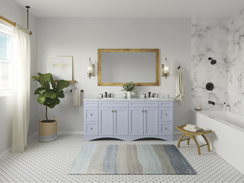 Bathroom interior with Jaida 8 Inch Widespread Bathroom Sink Faucet With Two Handles For 3 Hole Vanity Spot Defense Brushed Nickel Finish