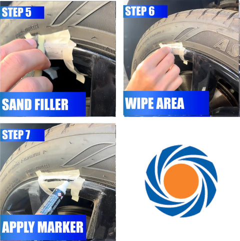 Straight Up Do It Yourself Silver Wheel Restoration Kit For Fixing Busted Curb Rash Deep Scratches And Rust On Alloy Rims Quick Metal Polish Treatment For Like New Auto Rim Shine - sand filler, wipe area, apply marker steps.