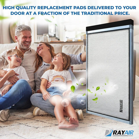 20x25 Replacement Filter Pads For Respicaire MicroClean 95 Air Cleaner CG Four Pack shown beside a happy family indoors
