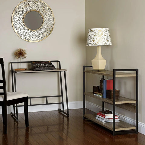 Straight Up Quality 3 Shelf Open Storage Bookshelf With Oak Rustic Wood Grain Laminate Shelves And White Steel Frame Heavy Duty Home Organization Game Changer Flex Your Cozy Living Room Setup in a cozy living room corner.