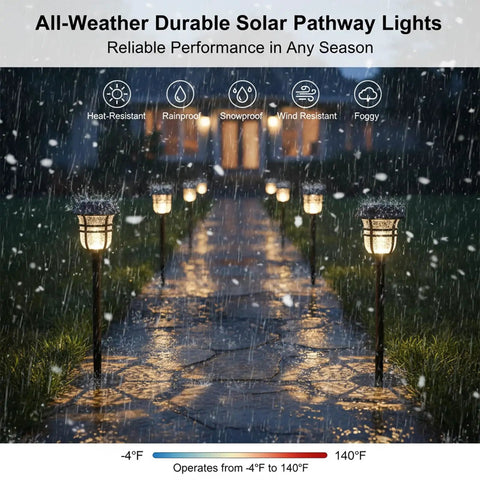 Solar Pathway Lights Outdoor Waterproof IP65 No Fuss Dual Lighting Modes Warm White And Cool White LED Garden Lights in snow