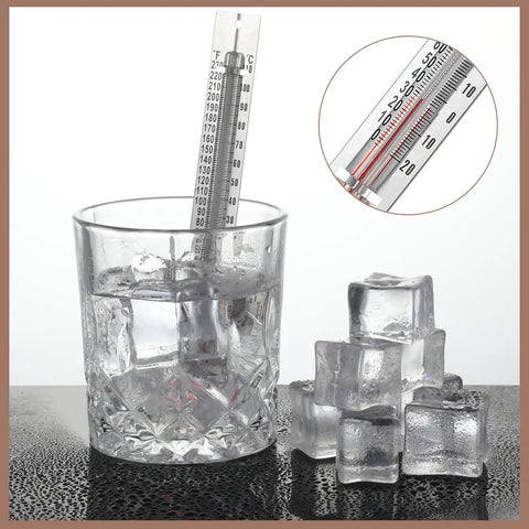 24 Pcs V Shaped Dual Scale Mercury Free Lab Thermometers For Classrooms And Home Science Kits in ice water with close-up