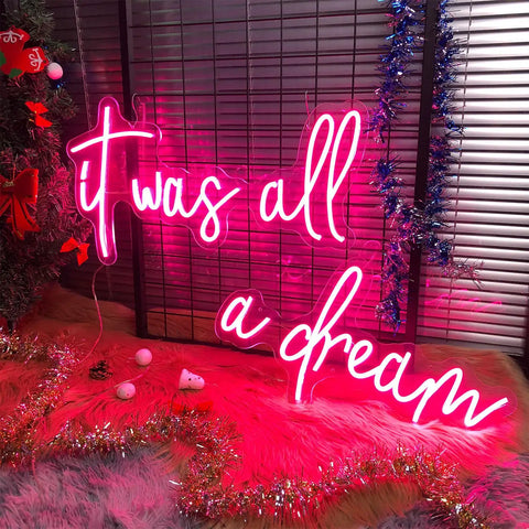 Pink LED Neon Sign Set It Was All A Dream For Bedroom Wall Decor Perfect For Weddings Parties Bars Clubs And Girl Rooms Two Word Signs