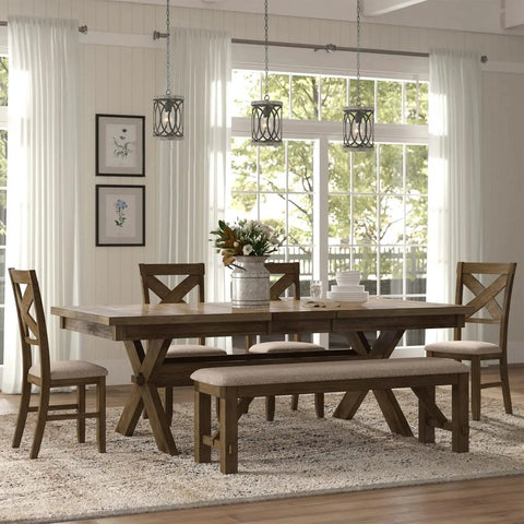 Farmhouse dining room with Dope Rustic Wood Pendant Light With Black Metal Shade, 1-Light Farmhouse Ceiling Fixture.