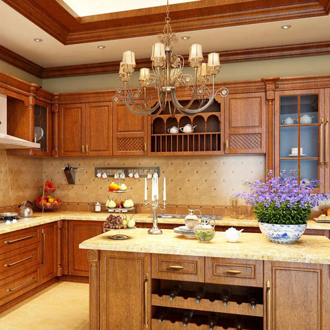 Kitchen with wooden cabinets featuring Six Pack Antique Brass Cabinet Pulls Zinc Alloy Dresser Handles 11.34 Inch Center To Center Vintage Brass Drawer Pulls For Kitchen Cabinets Solid Hardware.