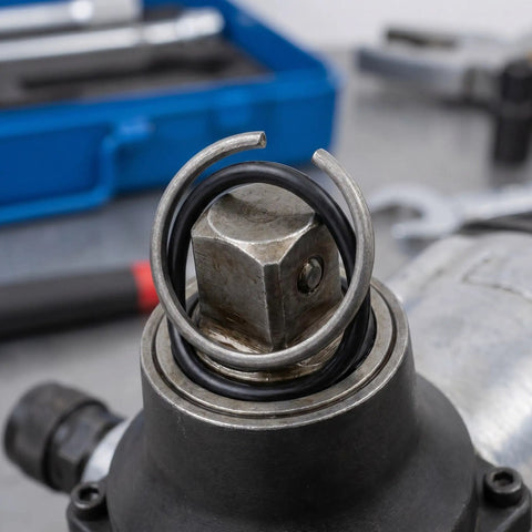 Solid Impact Wrench Retaining Rings With O-Rings 1/2 Inch 10 Sets Iron Socket Holder Clips on a wrench fitting.