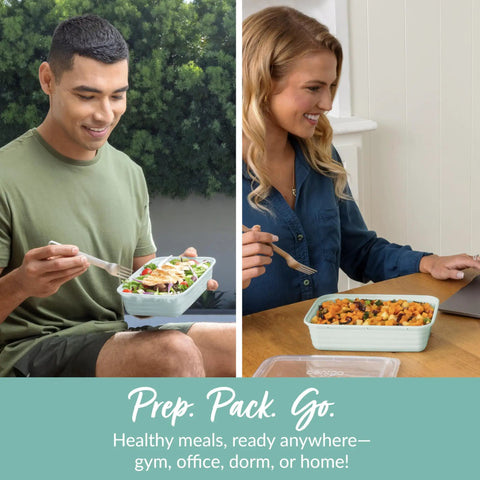 Two people with 20-Piece One-Compartment Meal Prep Containers With Lids PFAS And BPA Free Materials Durable Storage