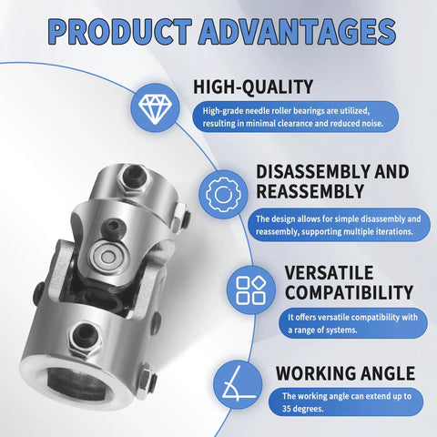 Chrome Steering U Joint Coupler For One Inch Double D To Three Quarter Inch Double D Shaft Universal Joint highlighting product advantages with disassembly and quality features