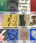 Engravings on various materials like wood, acrylic, PCB, showcasing versatility of 3018-PRO Desktop CNC Router Kit With USB 3 Axis Engraver.