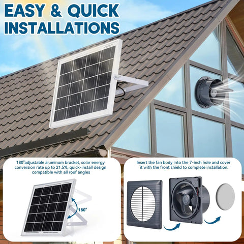Solar Powered Exhaust Fan Kit With 8 Inch High Speed Vent Fan 25W Solar Panel Bracket Anti Backflow Valve Power Adapter For Shed Greenhouse And Attic Ultra Quiet Brushless Motor Perfect For Shed Greenhouse Attic And Garage Use With Easy Installation