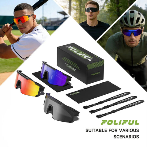 Hd Polarized Sports Sunglasses Offering Zero Glare Nonsense And Solid UV Armor For Running Cycling Baseball Unisex Frames in a display with box.