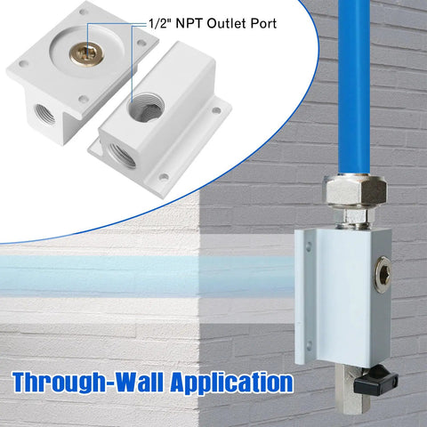 Two Pack Three Quarter Inch Compressed Air Outlet Kit With One Half Inch NPT Ports Aluminum Manifold installed on wall