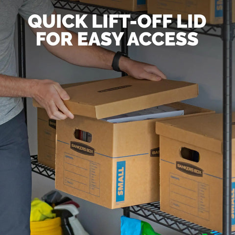 Hassle Free Small Moving Boxes With Reinforced Handles And Lift Off Lids Tape Free Assembly Heavy Duty Cardboard Carriers display easy access with lift-off lids
