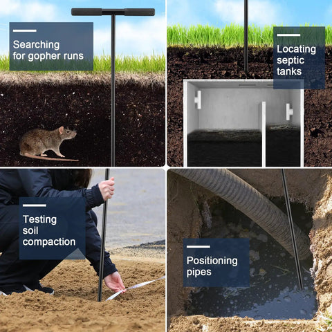 Soil Probe Rod 48 Inch Metal Locator Tool For Septic Tanks Underground Pipes Gopher Runs And Garden Soil Testing Sharp Tip