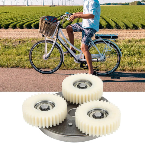 Gear Motor Clutch Kit For Electric Bikes, 36T Planetary Nylon Gear, Hub Motor Compatibility For 500W To 750W Electric Bikes, shown with bike