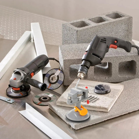 360 Degree Swivel Bench Vise With Quick Release Table Clamp For Metalworking And DIY Projects Portable Workbench Vise in use with tools.